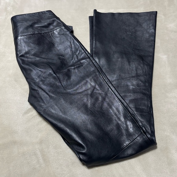 Cache Vintage Black Leather Belted Flare Pants - Picture 1 of 9